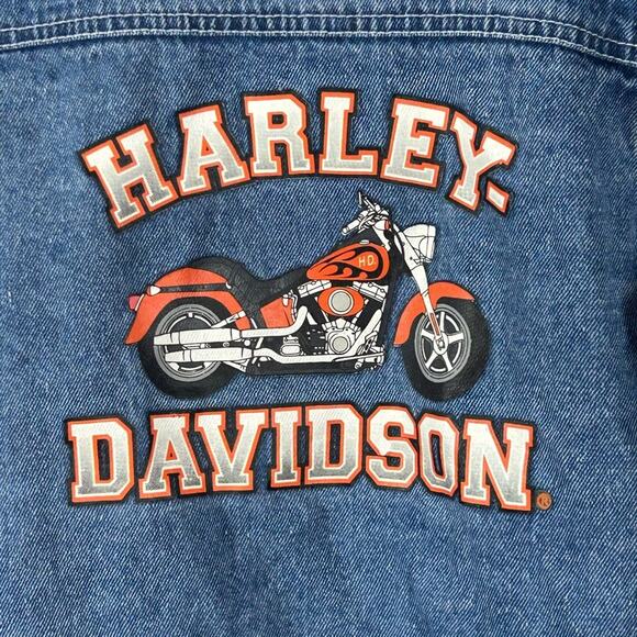 Harley Davidson Motorcycle Blue Jean Denim Logo Trucker Jacket Big Kid 12/14 - Picture 8 of 12